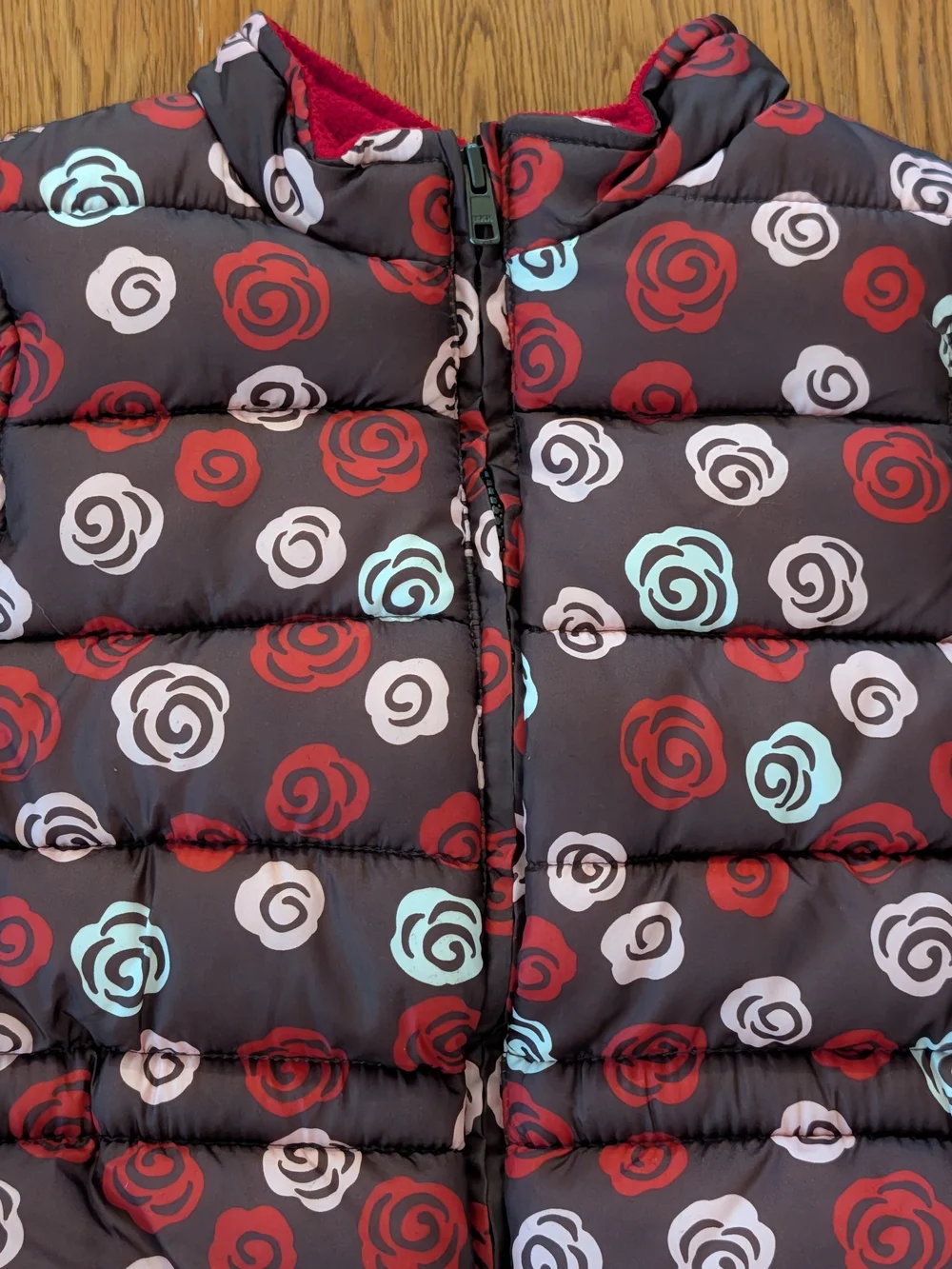 Gymboree Girls Sweet Treats Brown Floral Rose Patterned Fleece Lined Puffer Vest